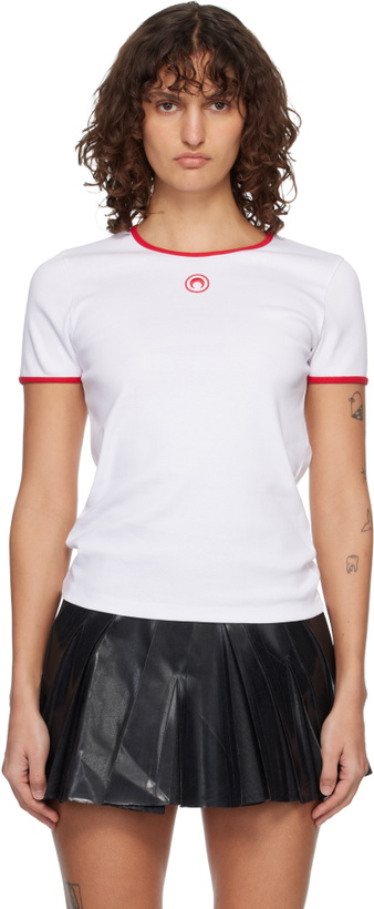 Photo: Marine Serre White Moon Logo Bicolor Baby Fit T-shirt