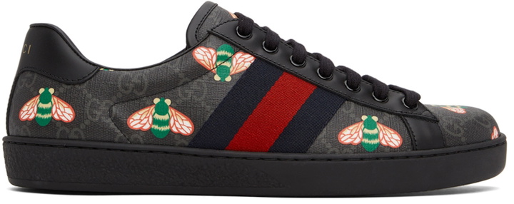 Photo: Gucci Black GG Bee Print Ace Sneakers