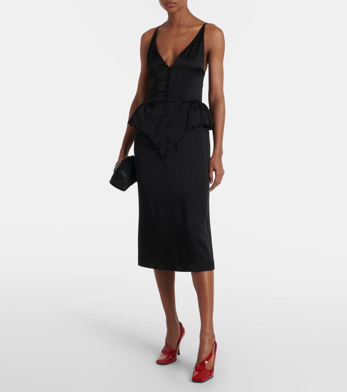 Stella McCartney Open-back peplum satin midi dress Stella McCartney