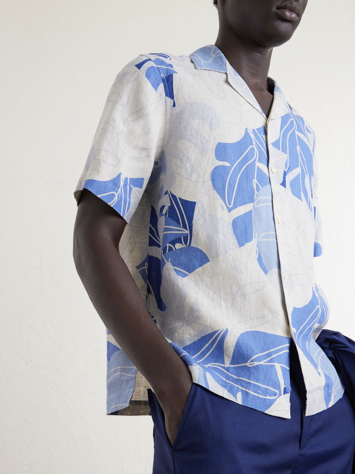 Frescobol Carioca - Roberto Camp-Collar Printed Linen Shirt - Blue