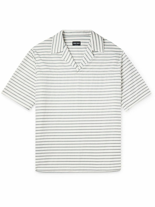 Photo: Giorgio Armani - Camp-Collar Striped Cotton Polo Shirt - White