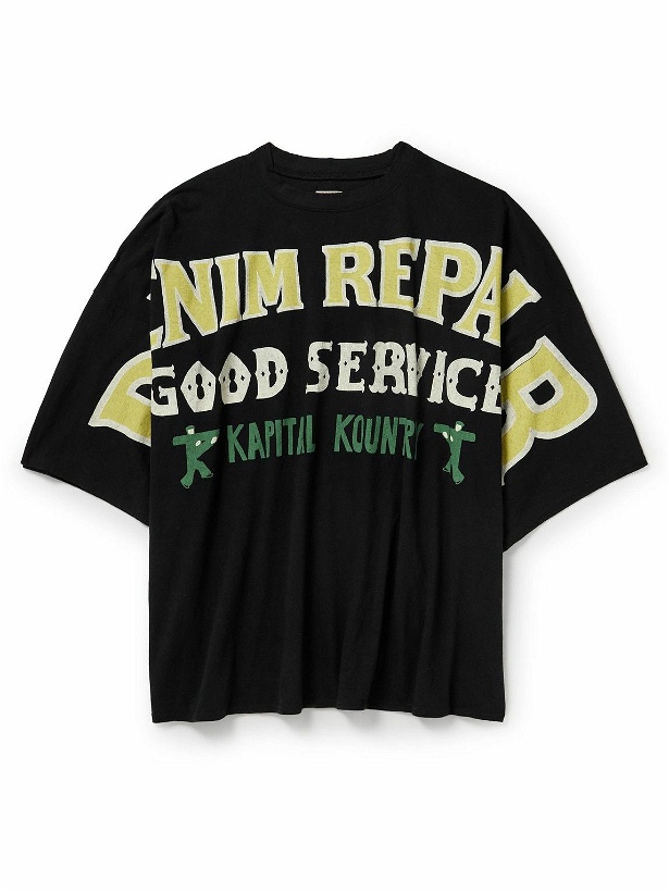Photo: KAPITAL - Denim Repair Oversized Printed Cotton-Jersey T-Shirt - Black