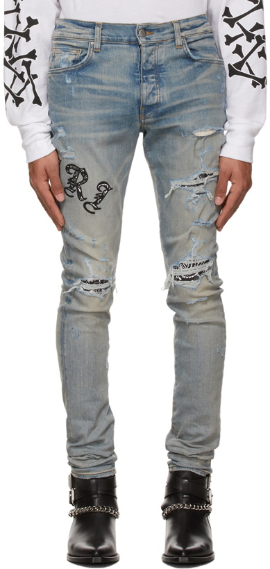 Photo: AMIRI Blue & Taupe Old English Logo Jeans