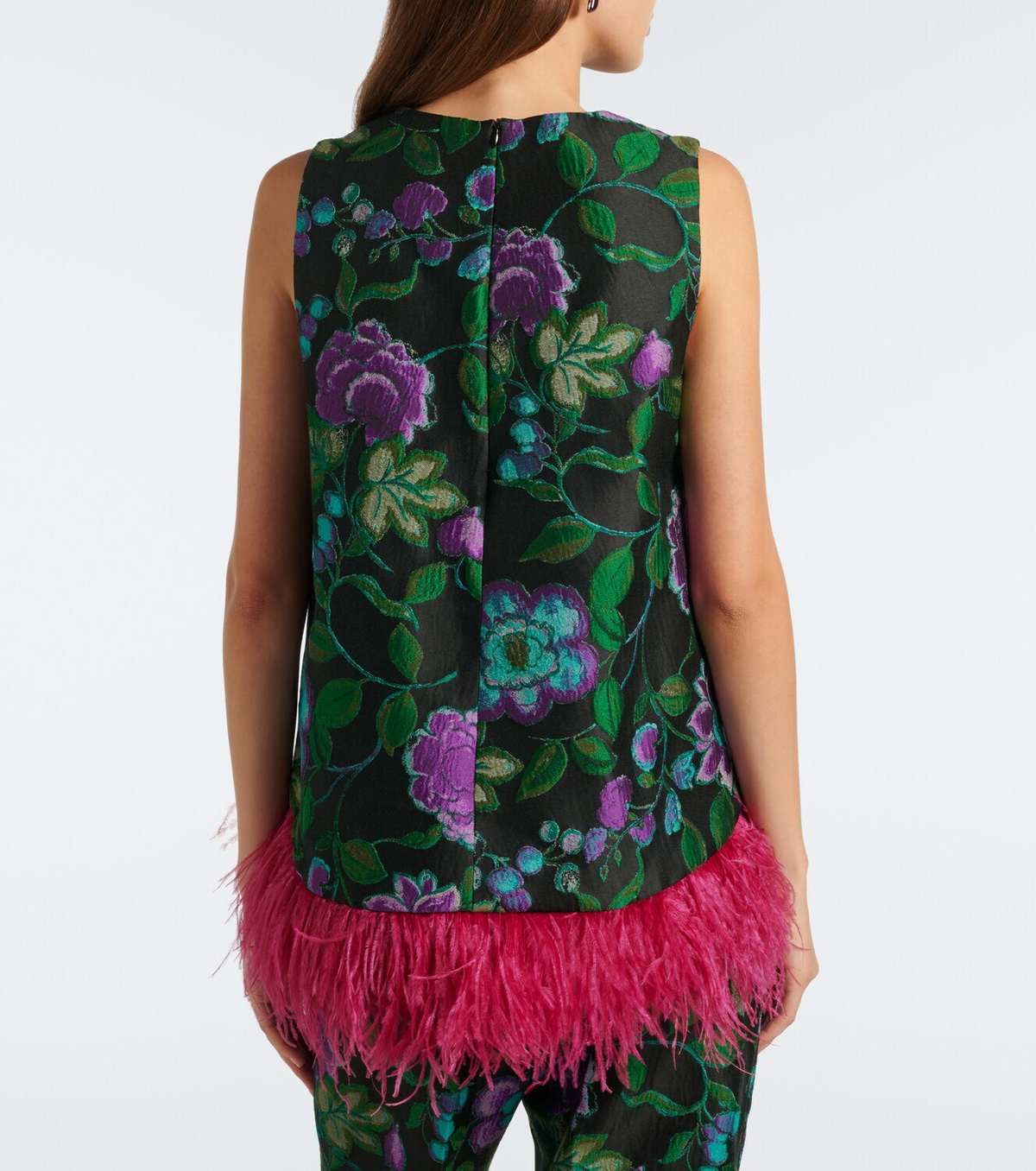 La DoubleJ La Scala feather-trimmed jacquard top