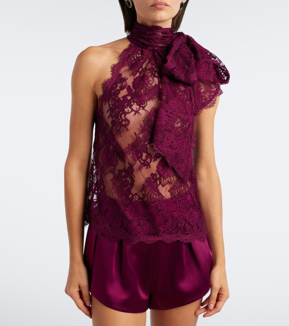 Retrofête Sigma sheer tie-neck lace top