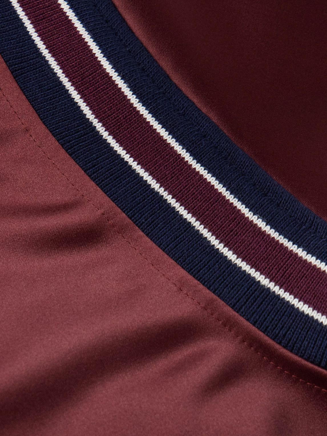 Golden Bear - Striped Cotton-Blend Trimmed Satin Varsity Jacket - Burgundy