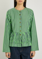 Damson Madder Madison Striped Cotton Blouse Green