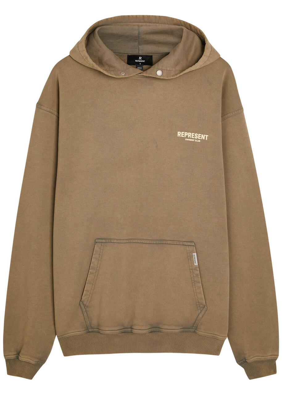 Represent Owners' Club Logo Hooded Cotton Sweatshirt Taupe