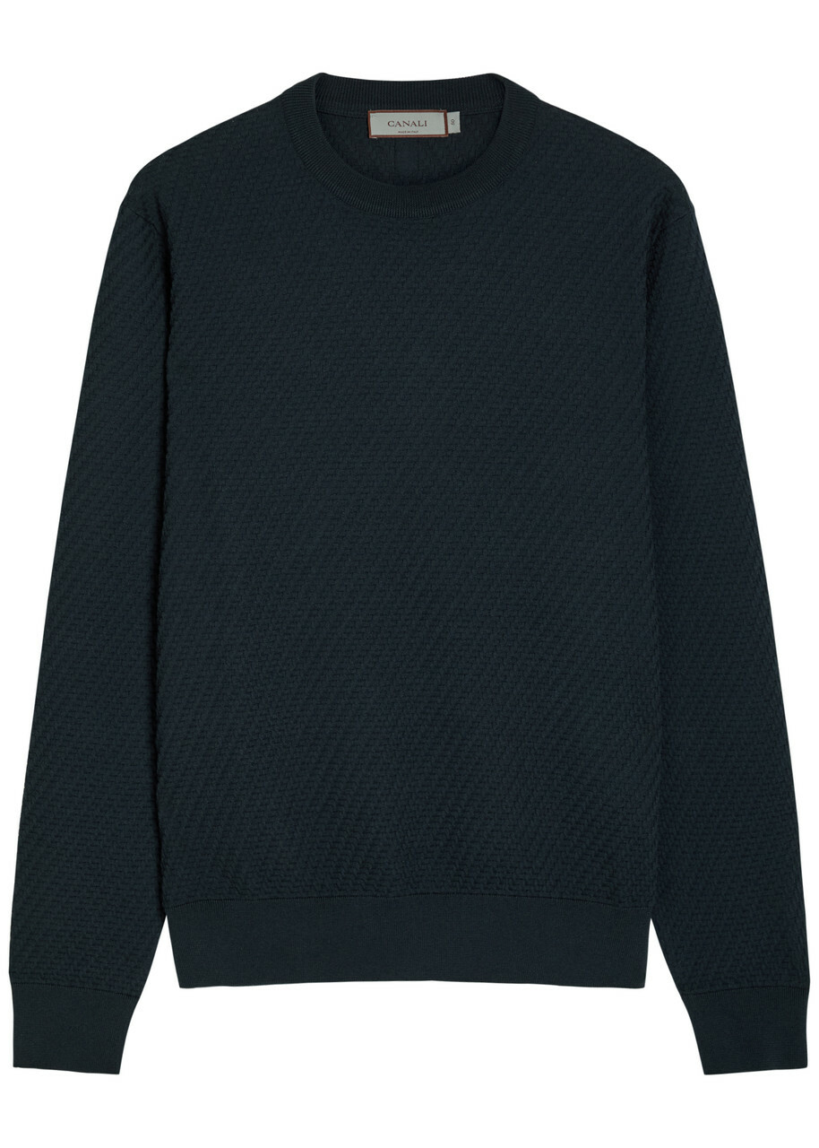 Canali Textured Cotton-blend Jumper Navy