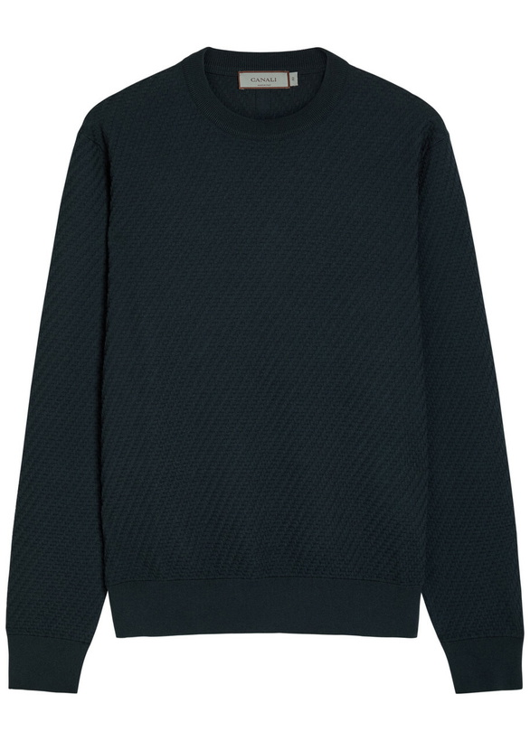 Photo: Canali Textured Cotton-blend Jumper Navy