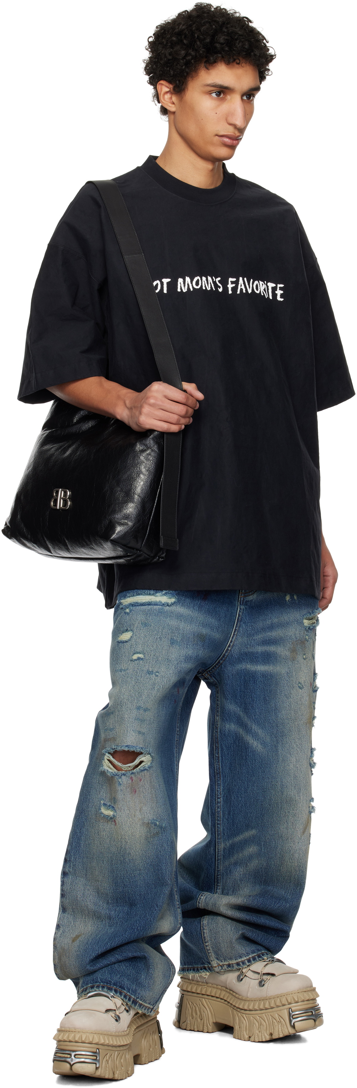 【VETEMENTS】lized Wrinkled Not Mom's Favorite Tシャツ Black Metalized Wrinkled 'Not Mom's Favorite' T-shirt by