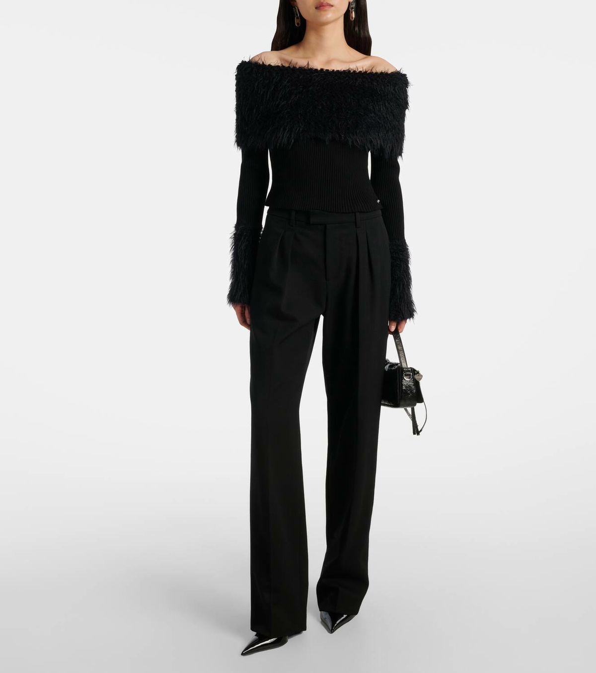 Jean Paul Gaultier Ribbed-knit faux fur-trimmed top
