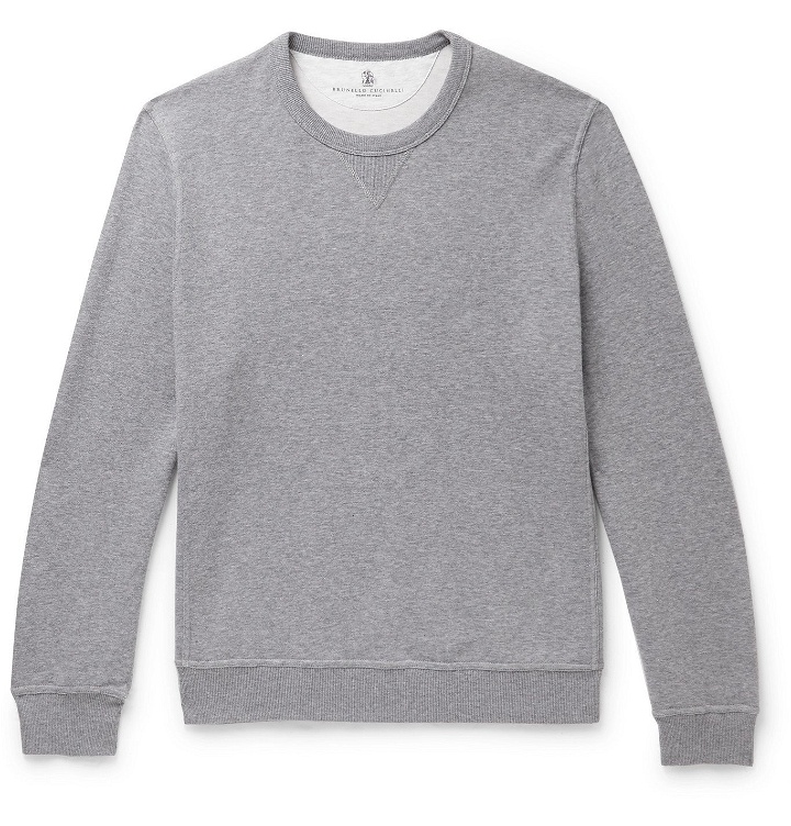 Photo: Brunello Cucinelli - Melangé Cotton-Blend Jersey Sweatshirt - Gray