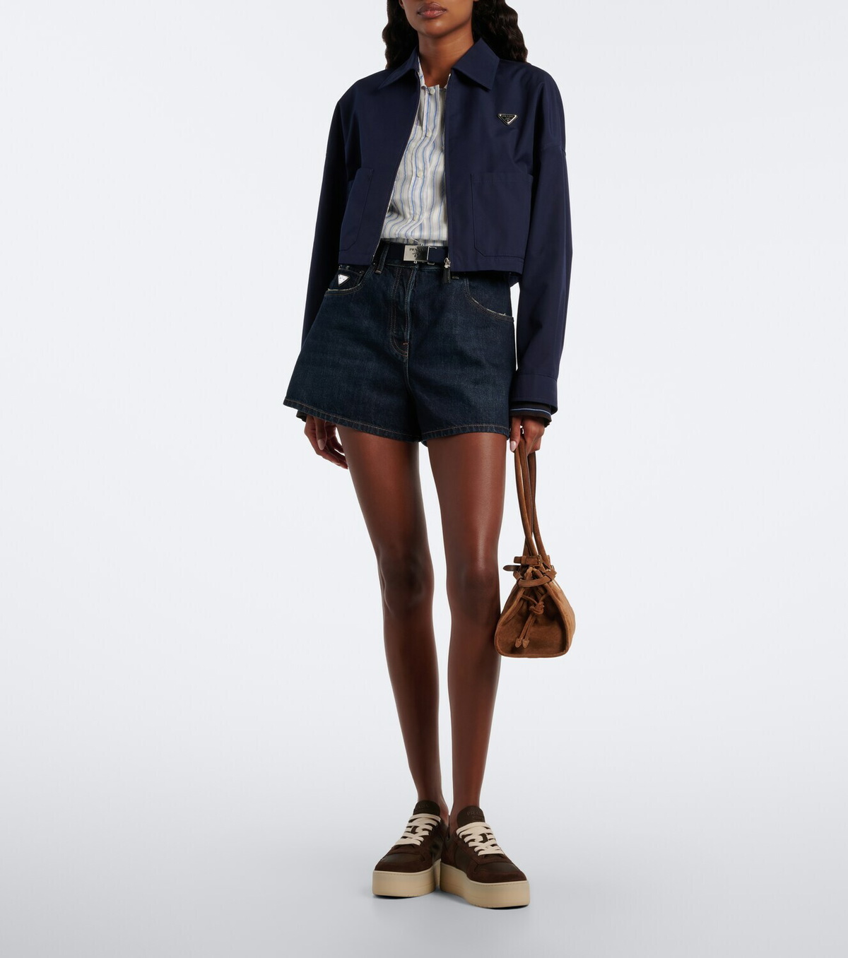 Prada Downtown Bold suede-trimmed platform sneakers