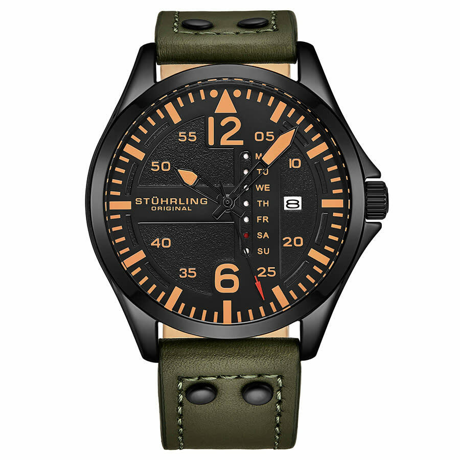 Stuhrling Original Aviator Quartz Black Dial Mens Watch M13666