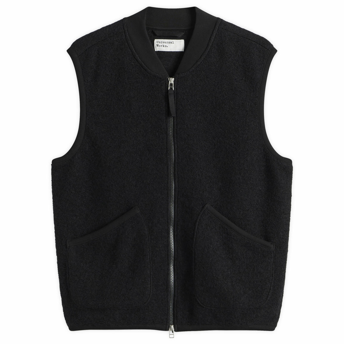 Universal Works Men's Wool Fleece Zip Waistcoat in Black