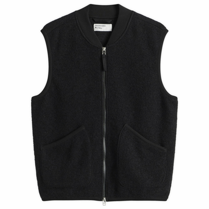 Photo: Universal Works Men's Wool Fleece Zip Waistcoat in Black