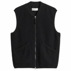 Universal Works Men's Wool Fleece Zip Waistcoat in Black