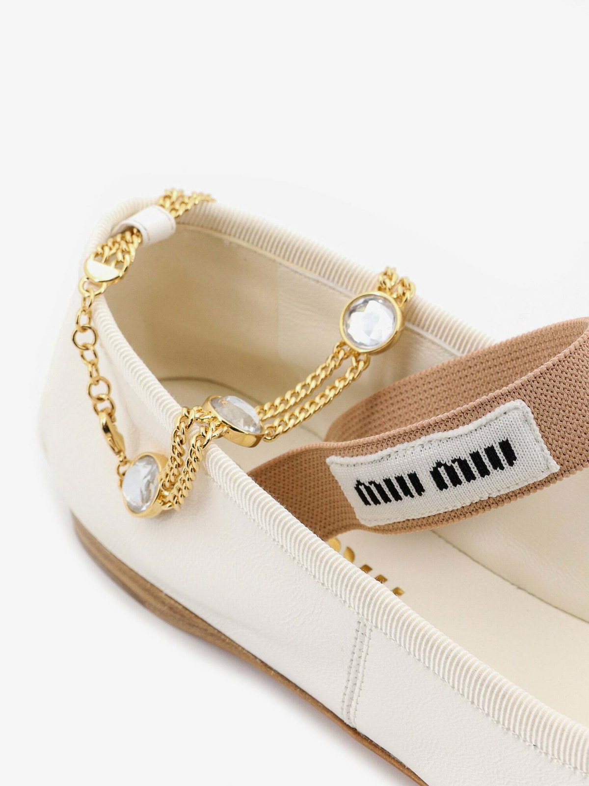 Miu miu jeweled-strap discount leather ballerina flat flesh