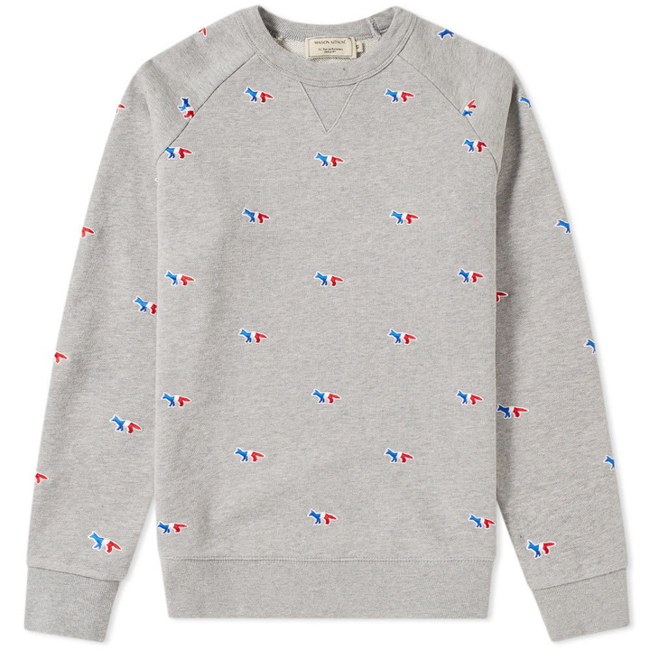 Photo: Maison Kitsun&eacute; All-Over Tricolour Fox Embroidery Crew Sweat Grey