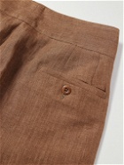 Rubinacci - Manny Straight-Leg Pleated Linen Trousers - Brown