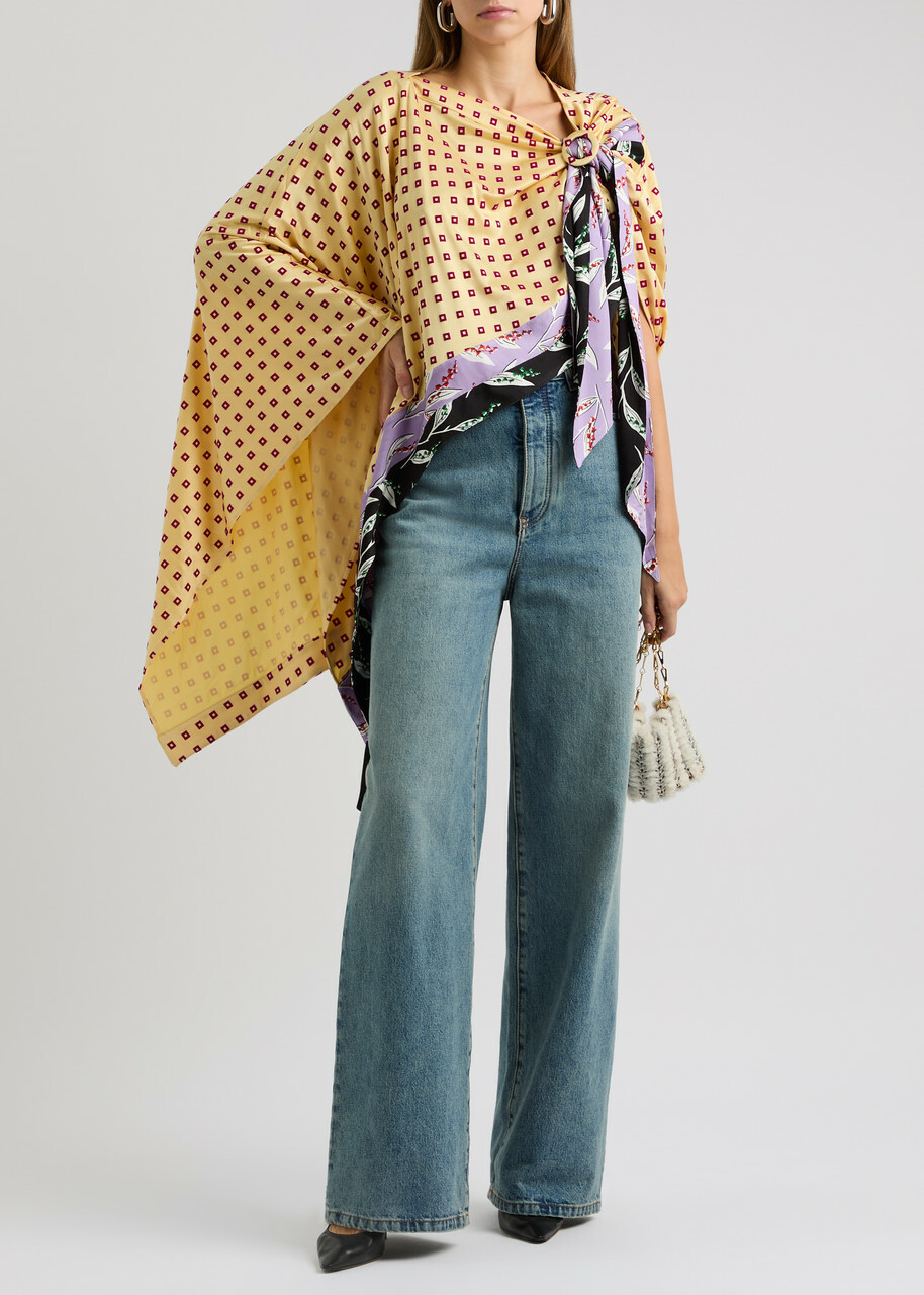 Rabanne Flocked Printed Cape-effect Satin top Multicoloured 1