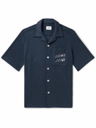 NN07 - Julio Camp-Collar Logo-Embroidered Cotton-Blend Bouclé Shirt - Blue