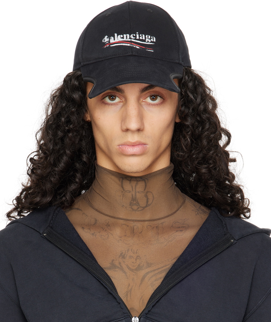 Lsize有★関税込【BALENCIAGA】Political Stencil Baseball Cap Balenciaga Political Stencil キャップ | ブラック | FARFETCH JP