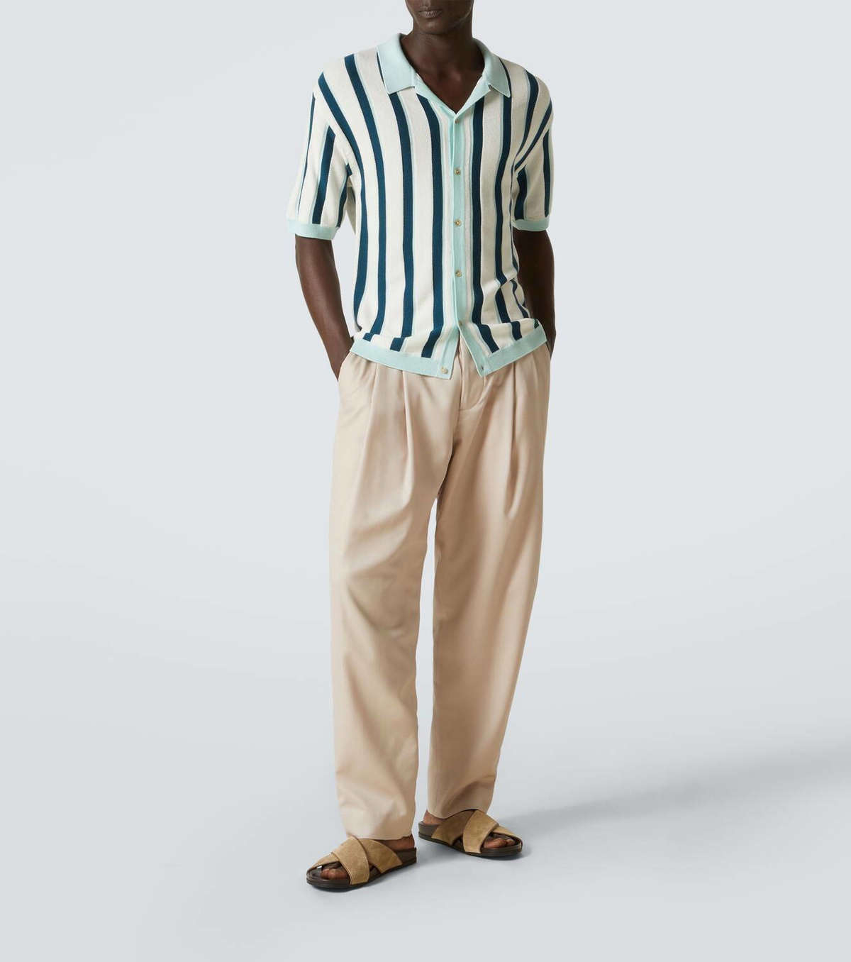 King & Tuckfield Striped knitted wool bowling shirt