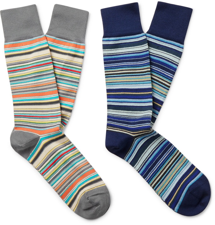 Photo: Paul Smith - Two-Pack Striped Stretch Cotton-Blend Socks - Multi