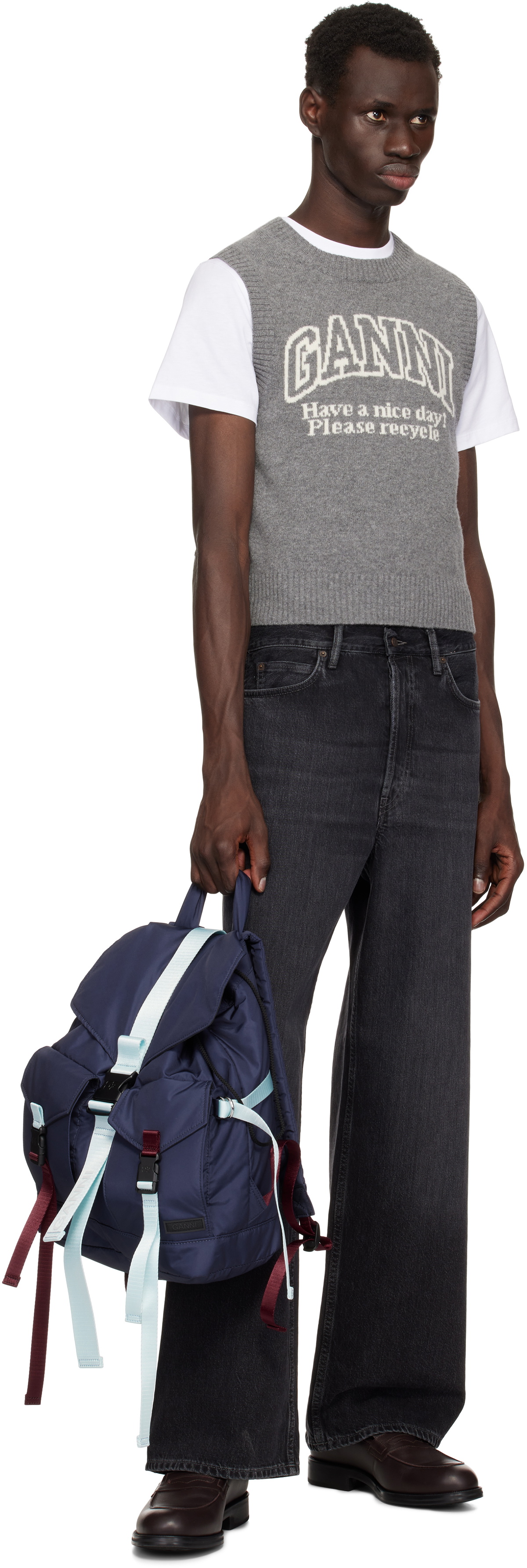 GANNI Navy Tech Backpack