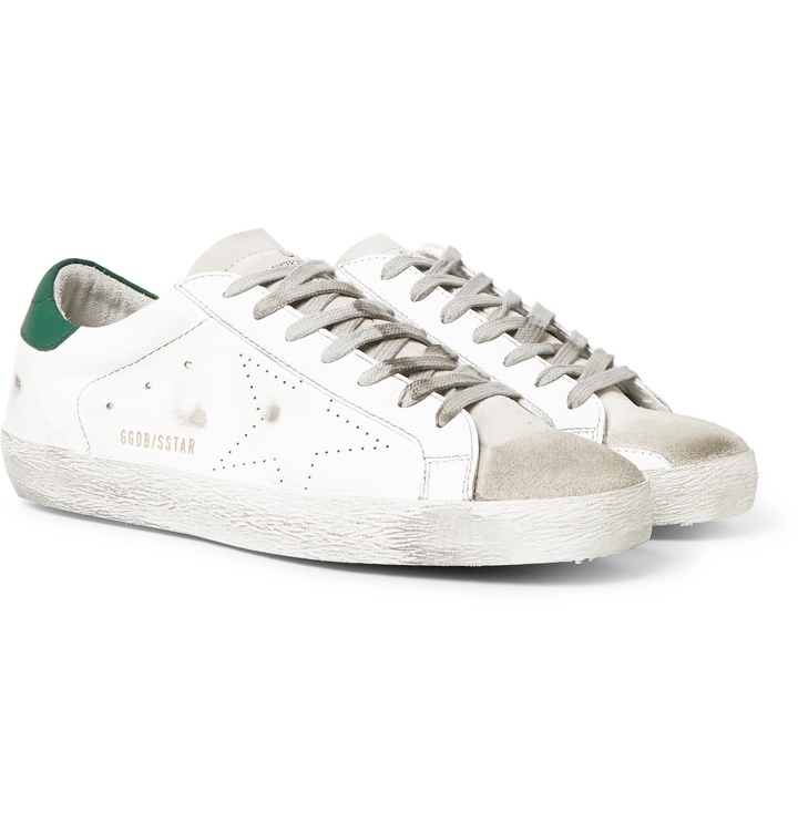 Photo: Golden Goose - Superstar Distressed Leather and Suede Sneakers - White
