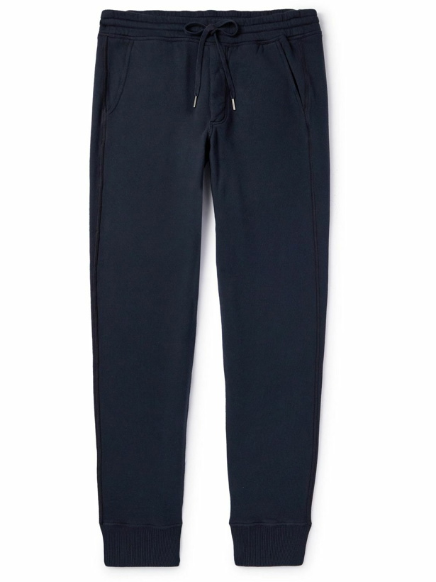 Photo: TOM FORD - Tapered Garment-Dyed Cotton-Jersey Sweatpants - Blue