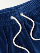 CELINE - Straight-Leg Logo-Embroidered Cotton-Blend Velour Track Pants - Blue