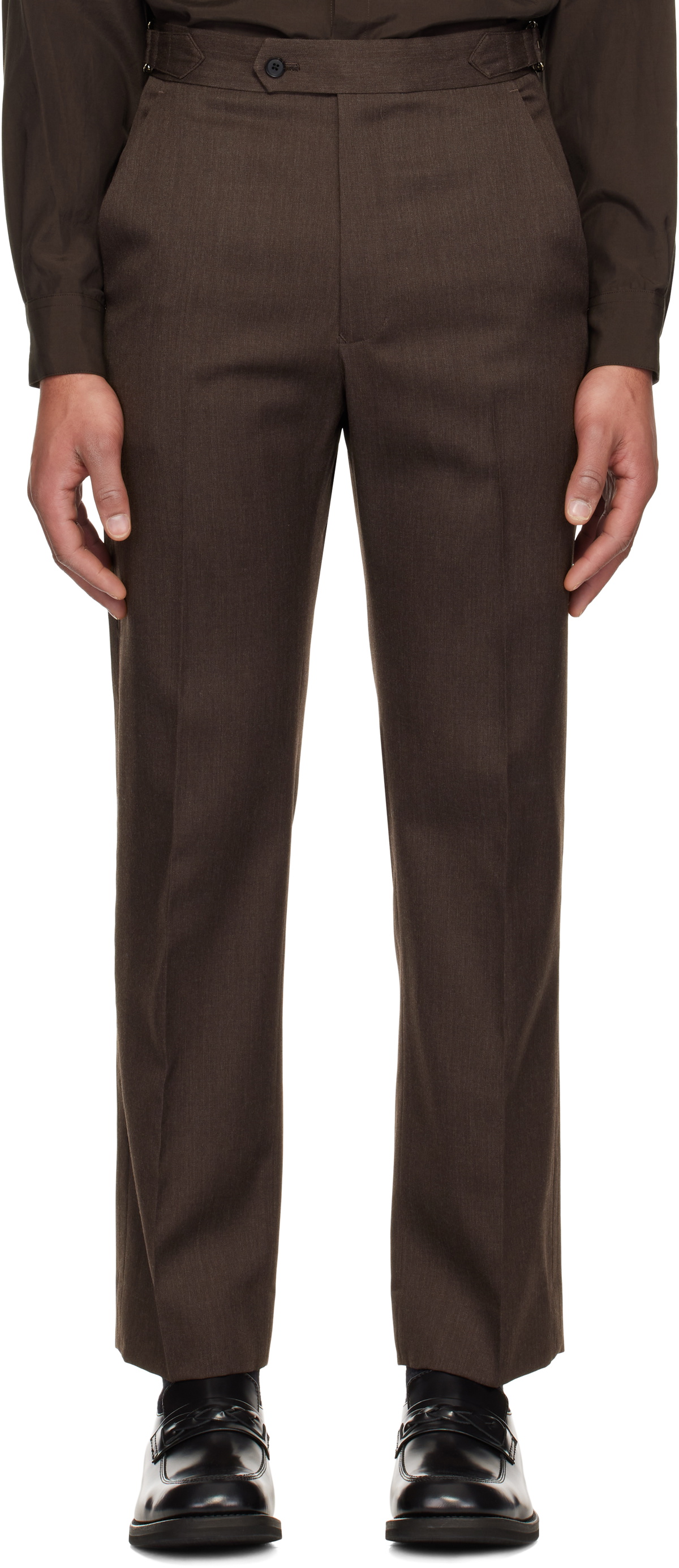 YOKE Brown Wool Gabardine Trousers