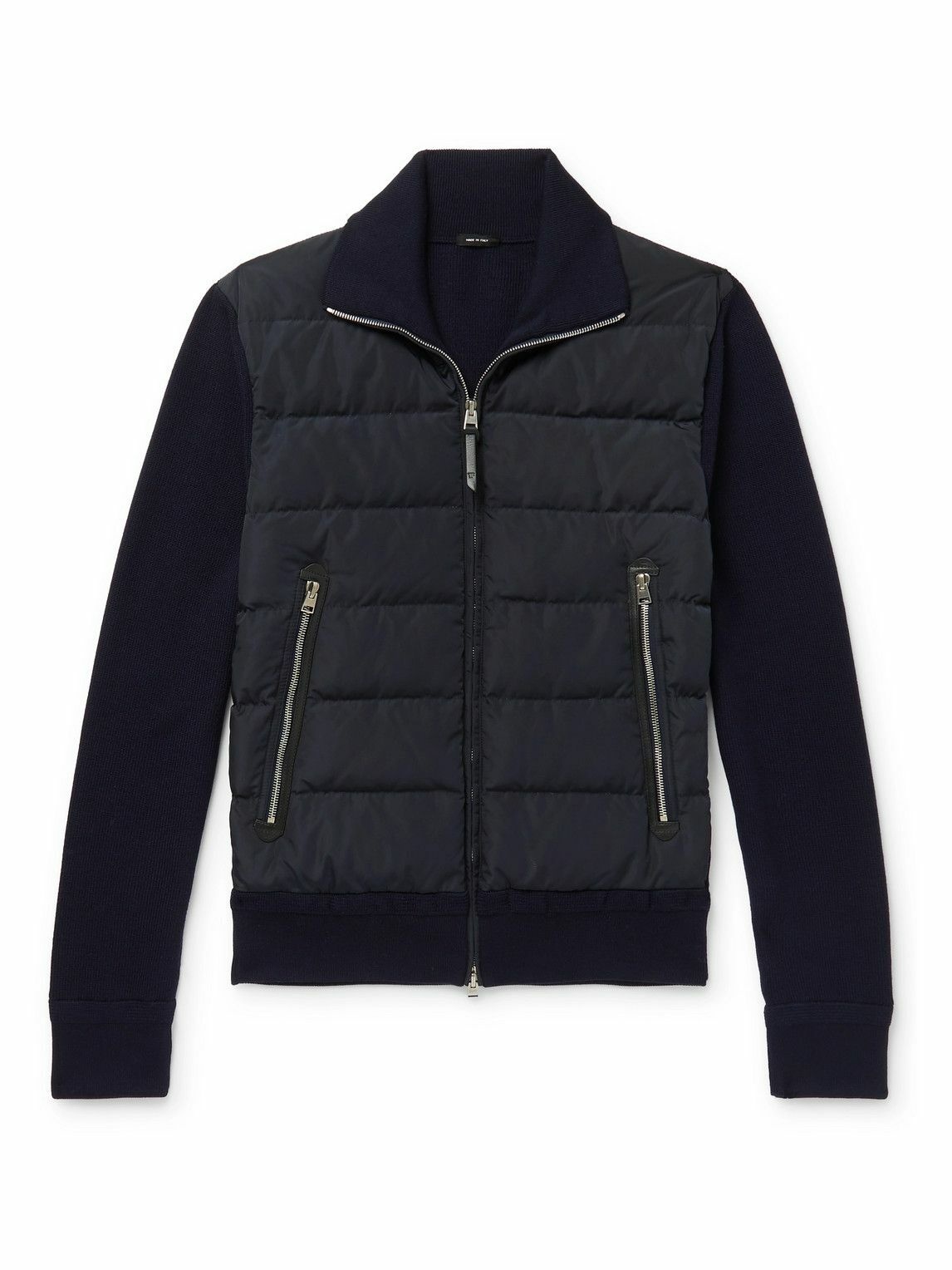 Photo: TOM FORD - Slim-Fit Panelled Ribbed Wool and Quilted Shell Down Jacket - Blue