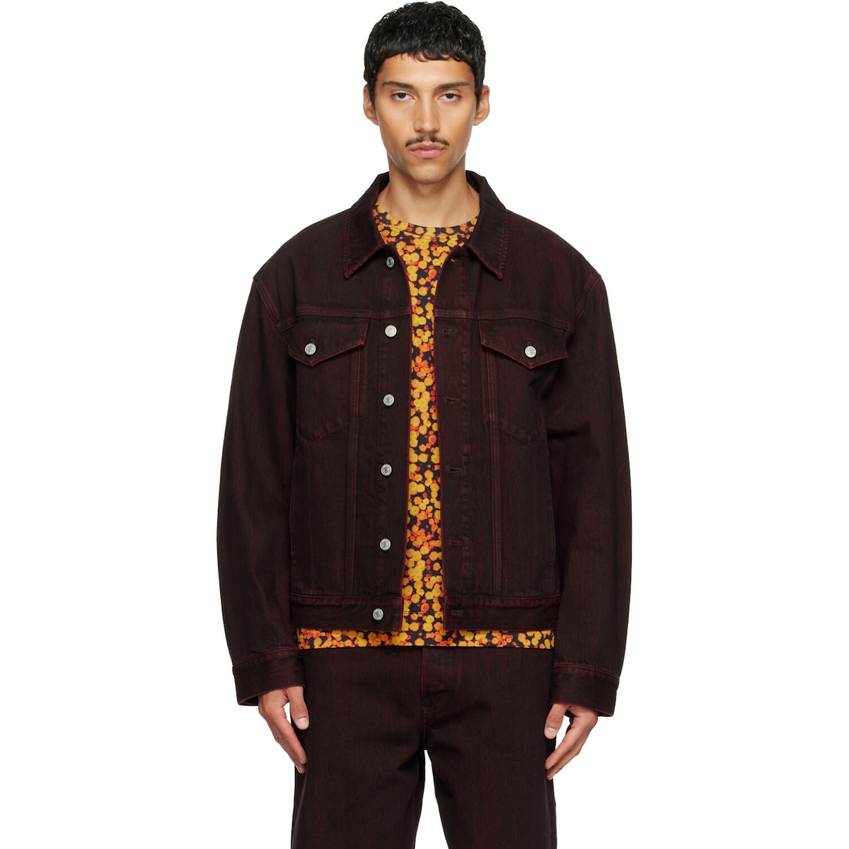 Dries Van Noten Burgundy Faded Denim Jacket