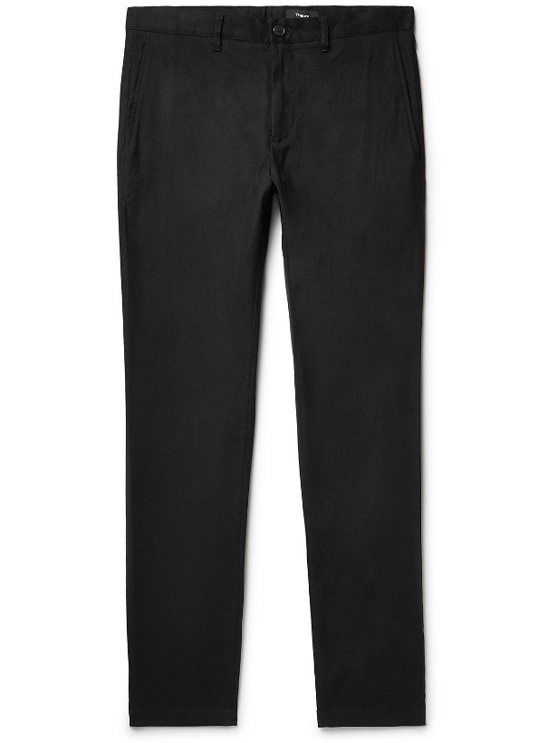 Photo: Theory - Zaine Slim-Fit Stretch-Cotton Flannel Trousers - Black