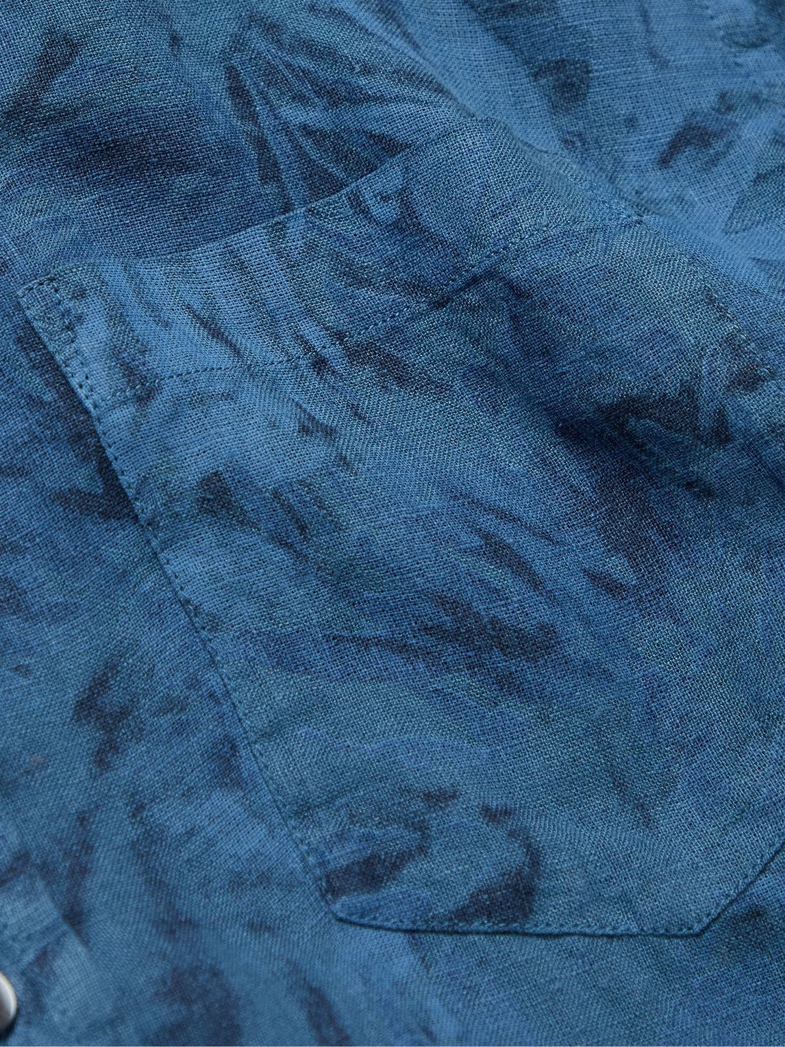120% - Printed Linen Shirt - Blue