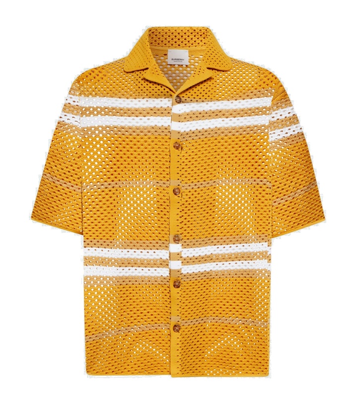 Photo: Burberry - Icon Stripe pointelle-knit bowling shirt
