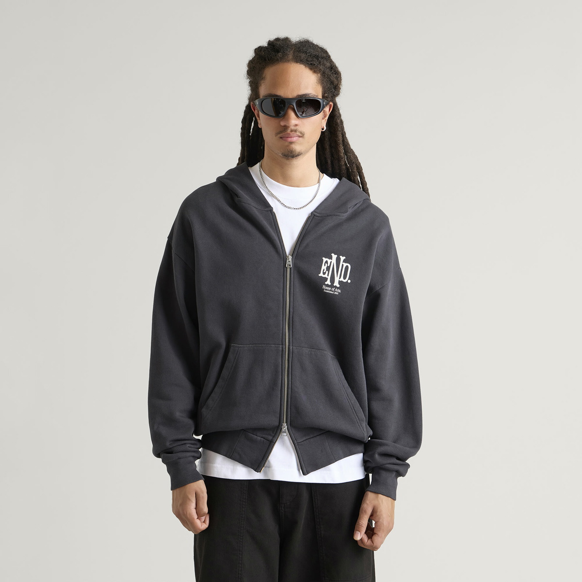 END. Mono Zip Hoodie in Cinder Black