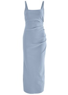 Bec & Bridge Karina Tuck Ruched Midi Dress Light Blue