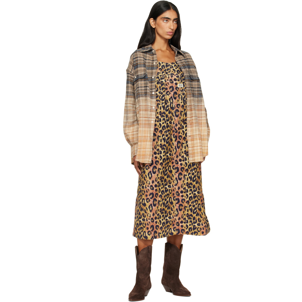R13 Brown Relaxed Strappy Midi Dress
