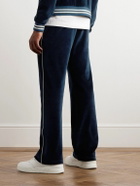 CELINE - Straight-Leg Logo-Embroidered Cotton-Blend Velour Track Pants - Blue