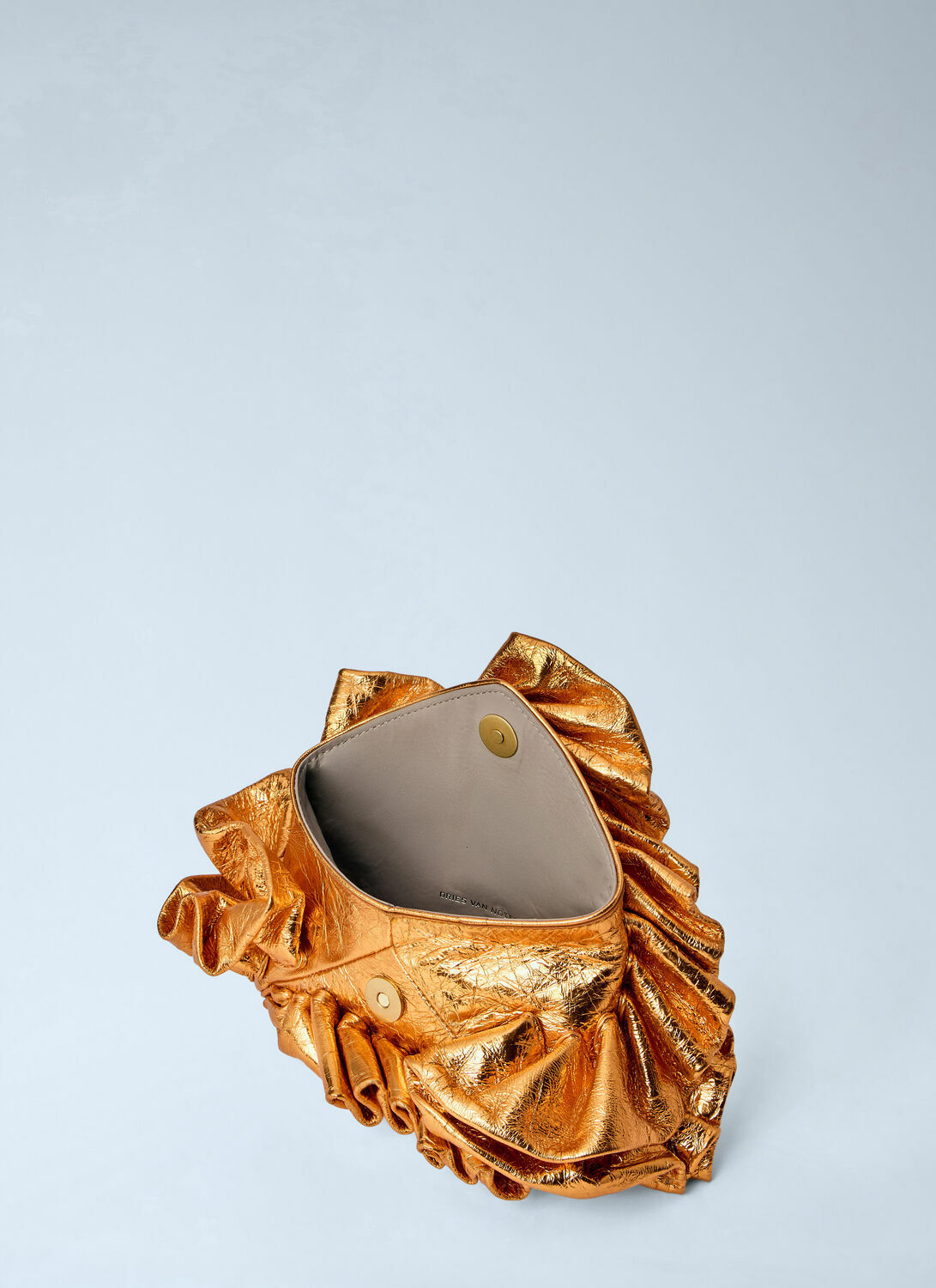 Dries Van Noten Ruffled Crinkled Leather Clutch Bag