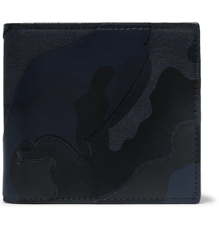 Photo: Valentino - Valentino Garavani Camouflage-Print Canvas and Leather Billfold Wallet - Midnight blue