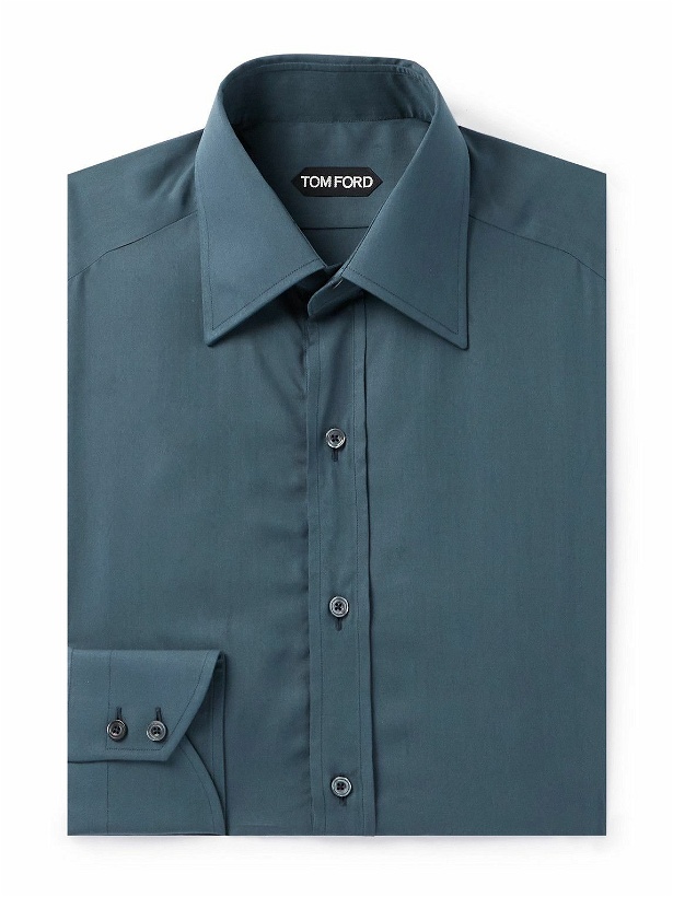 Photo: TOM FORD - Cutaway-Collar Lyocell-Blend Poplin Shirt - Blue