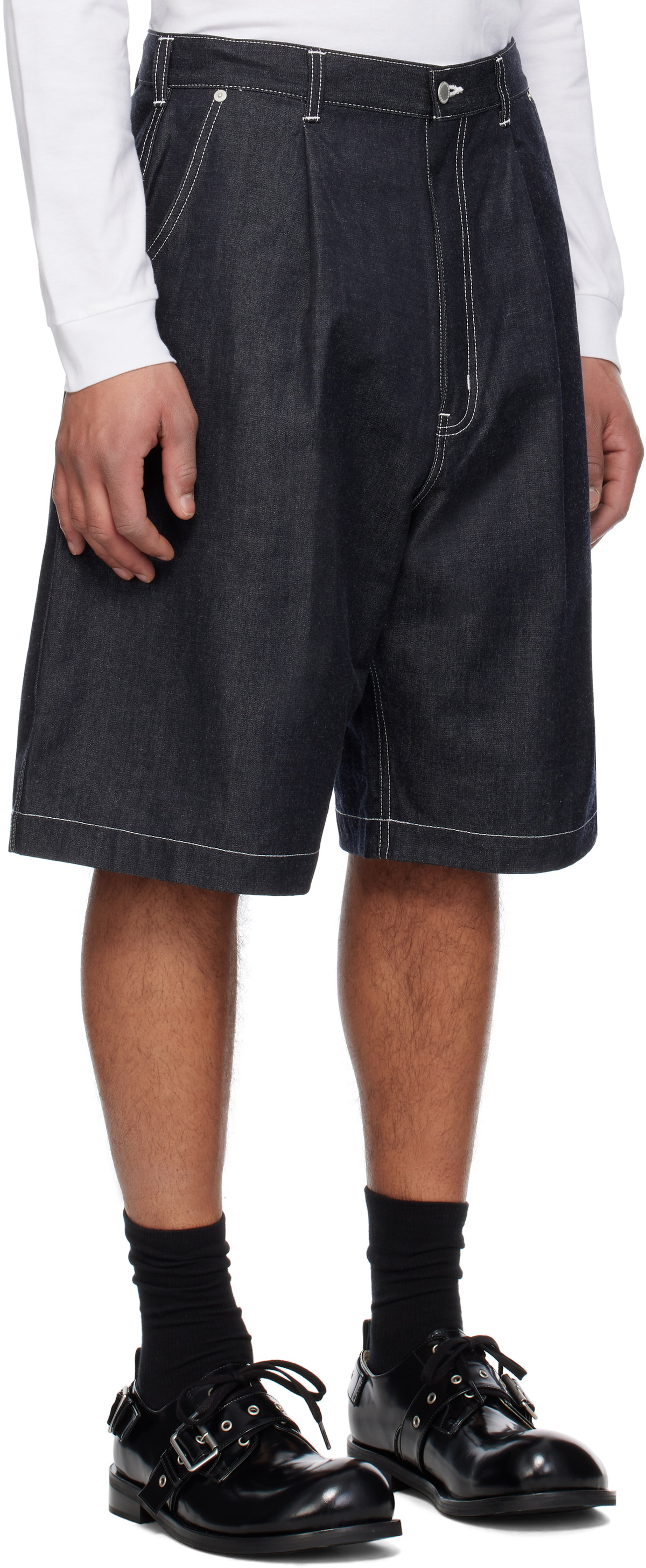 Comme des Garçons Homme Navy Cotton Nylon Denim Shorts