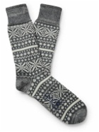 Corgi - Fair Isle Merino Wool and Cotton-Blend Jacquard Socks - Gray