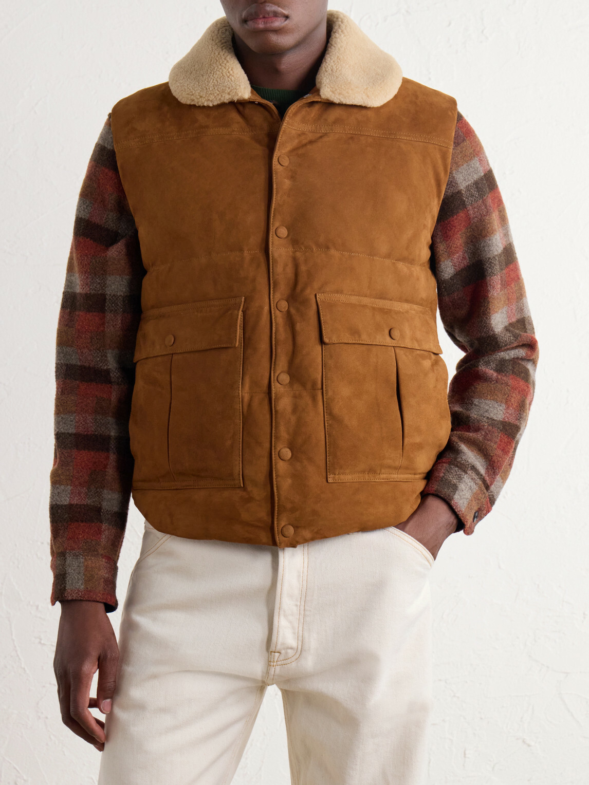 Valstar - Shearling-Trimmed Suede Down Gilet - Brown